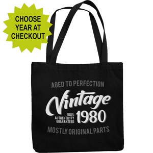 Vintage Birthday Celebration Canvas Tote Shopping Bag (choose your year) - Getting Shirty